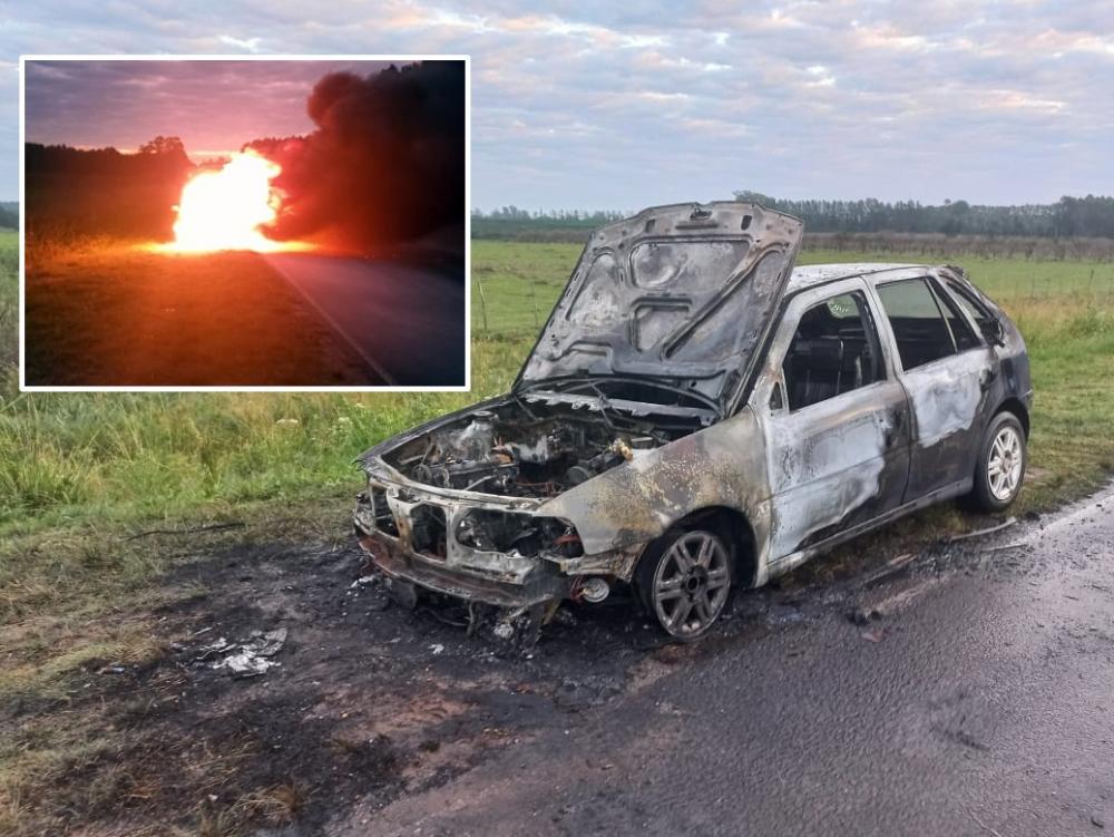 Un automóvil se prendió fuego por completo en medio de la ruta