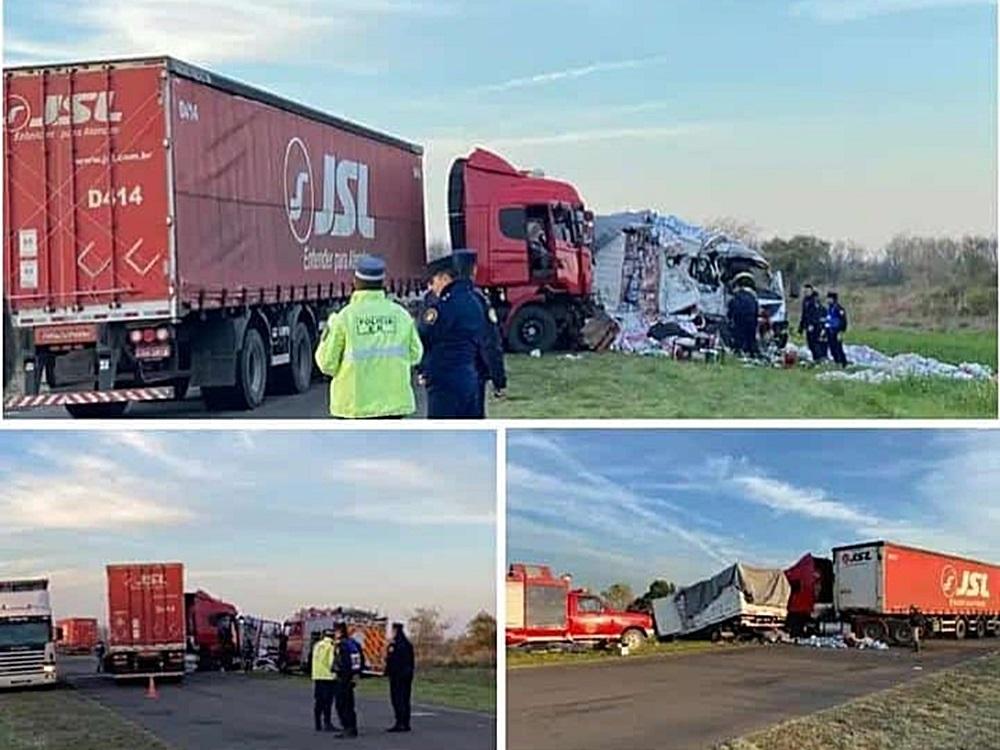 Chocaron dos camiones en la ruta 6: murió un acompañante