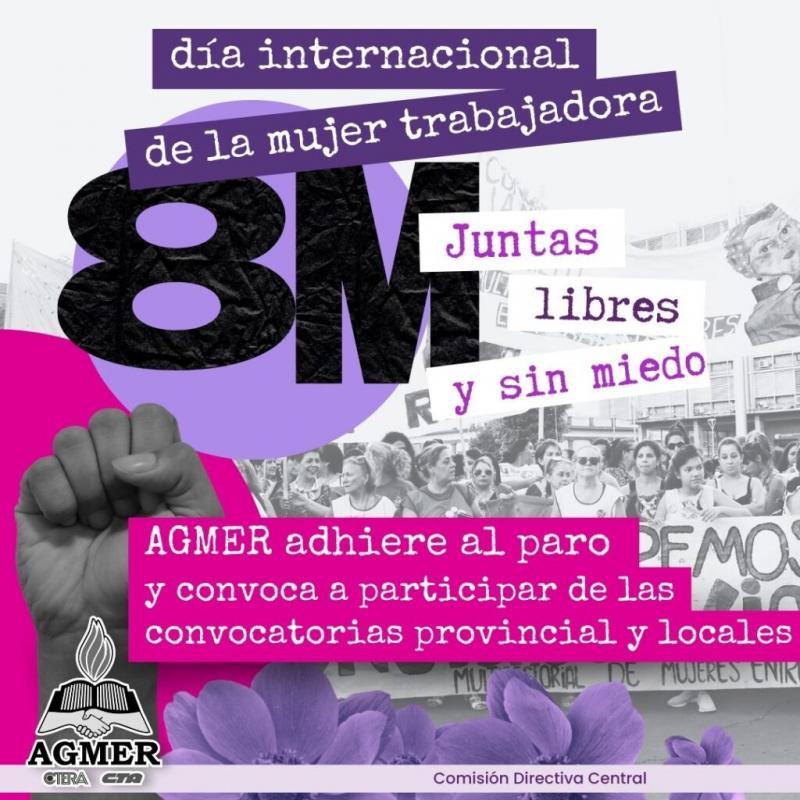 AGMER adhiere al Paro Internacional del 8M y convoca a participar de las movilizaciones