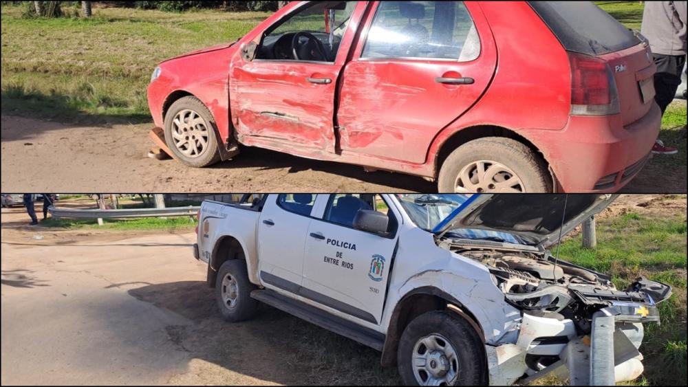 Un movil policial colisionó con un automóvil particular