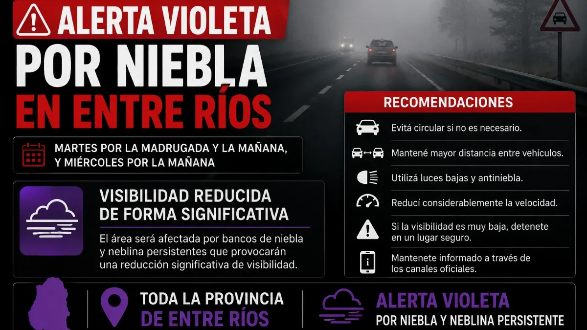 Este miércoles continuará la advertencia violeta por nieblas en la provincia Este miércoles continuará la advertencia violeta por nieblas en la provincia