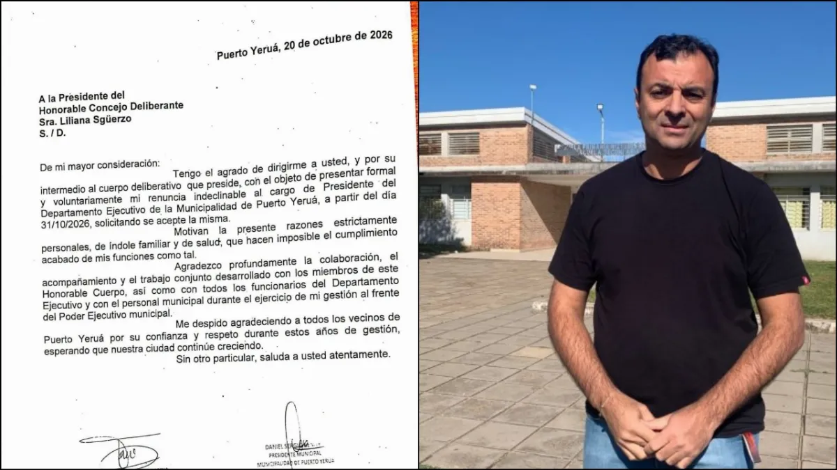 Renunció el intendente de Puerto Yeruá y dejará el cargo el 31 de octubre Renunció el intendente de Puerto Yeruá y dejará el cargo el 31 de octubre